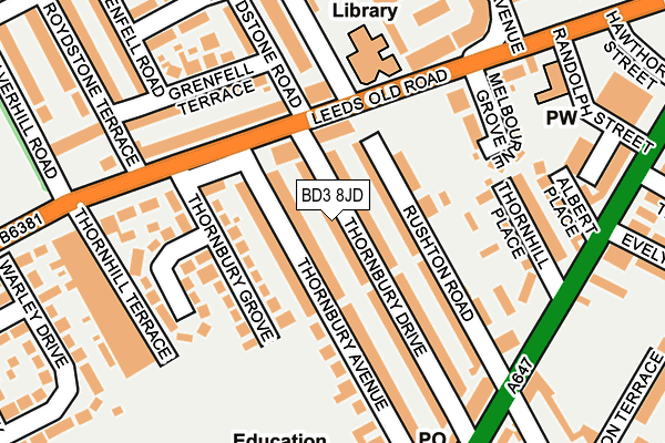 BD3 8JD map - OS OpenMap – Local (Ordnance Survey) BD3 8JD map - OS OpenMap – Local (Ordnance Survey)