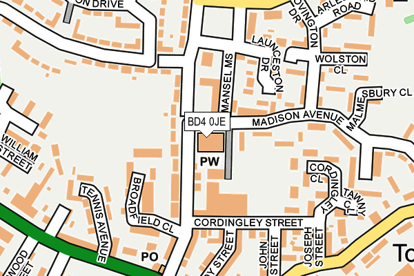BD4 0JE map - OS OpenMap – Local (Ordnance Survey) BD4 0JE map - OS OpenMap – Local (Ordnance Survey)