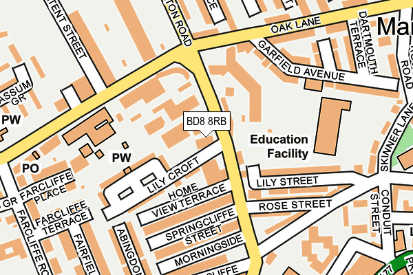 BD8 8RB map - OS OpenMap – Local (Ordnance Survey) BD8 8RB map - OS OpenMap – Local (Ordnance Survey)