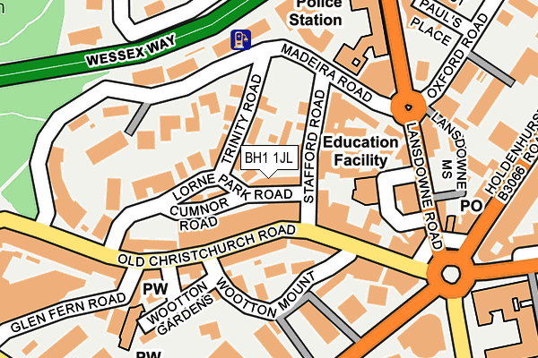 BH1 1JL map - OS OpenMap – Local (Ordnance Survey) BH1 1JL map - OS OpenMap – Local (Ordnance Survey)