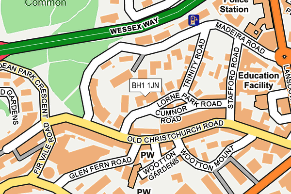 BH1 1JN map - OS OpenMap – Local (Ordnance Survey) BH1 1JN map - OS OpenMap – Local (Ordnance Survey)
