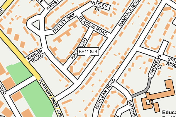 BH11 8JB map - OS OpenMap – Local (Ordnance Survey) BH11 8JB map - OS OpenMap – Local (Ordnance Survey)