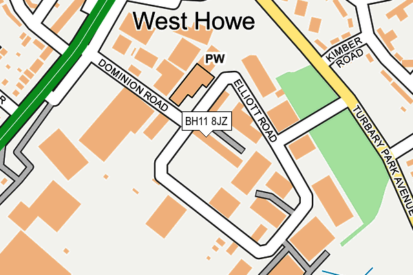 BH11 8JZ map - OS OpenMap – Local (Ordnance Survey)