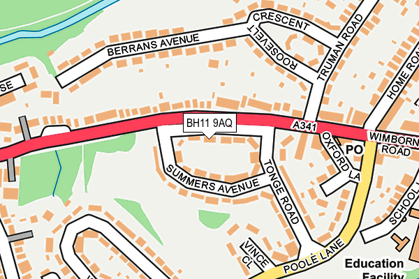 BH11 9AQ map - OS OpenMap – Local (Ordnance Survey) BH11 9AQ map - OS OpenMap – Local (Ordnance Survey)