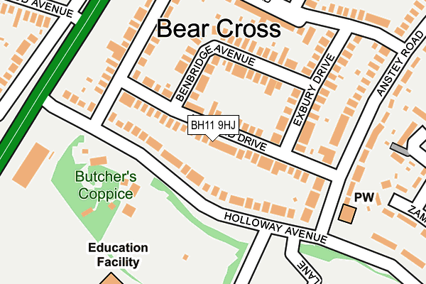 BH11 9HJ map - OS OpenMap – Local (Ordnance Survey)