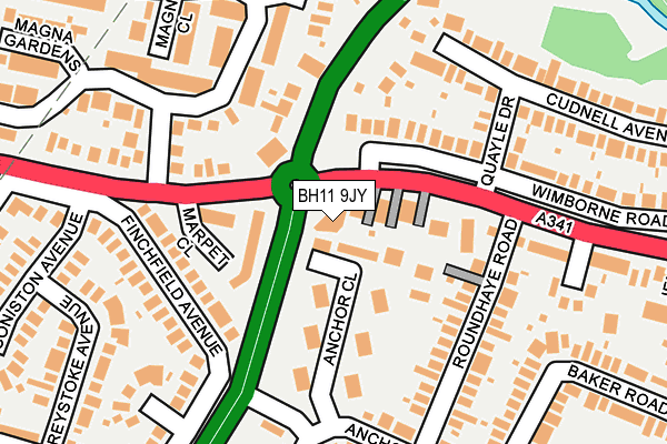 BH11 9JY map - OS OpenMap – Local (Ordnance Survey)