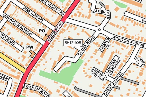 BH12 1QB map - OS OpenMap – Local (Ordnance Survey) BH12 1QB map - OS OpenMap – Local (Ordnance Survey)