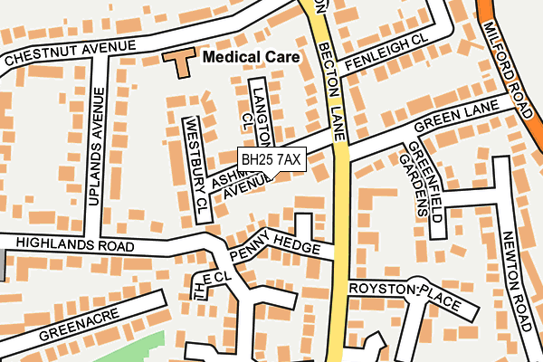 BH25 7AX map - OS OpenMap – Local (Ordnance Survey) BH25 7AX map - OS OpenMap – Local (Ordnance Survey)