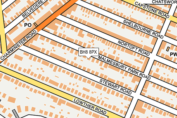 BH8 8PX map - OS OpenMap – Local (Ordnance Survey) BH8 8PX map - OS OpenMap – Local (Ordnance Survey)