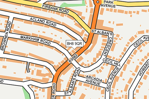 BH8 9QR map - OS OpenMap – Local (Ordnance Survey) BH8 9QR map - OS OpenMap – Local (Ordnance Survey)