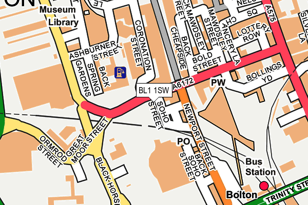 BL1 1SW map - OS OpenMap – Local (Ordnance Survey) BL1 1SW map - OS OpenMap – Local (Ordnance Survey)