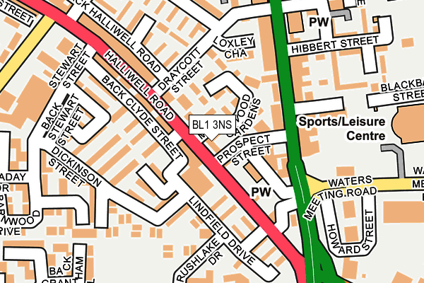BL1 3NS map - OS OpenMap – Local (Ordnance Survey) BL1 3NS map - OS OpenMap – Local (Ordnance Survey)