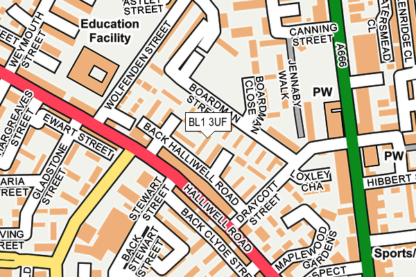 BL1 3UF map - OS OpenMap – Local (Ordnance Survey) BL1 3UF map - OS OpenMap – Local (Ordnance Survey)