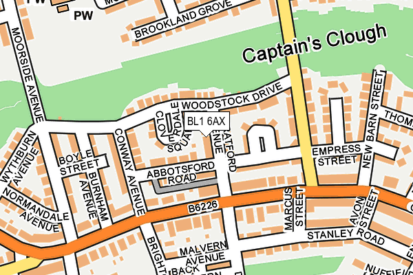 BL1 6AX map - OS OpenMap – Local (Ordnance Survey) BL1 6AX map - OS OpenMap – Local (Ordnance Survey)