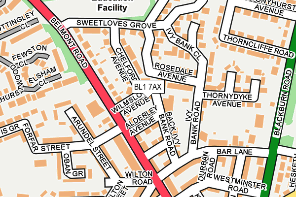BL1 7AX map - OS OpenMap – Local (Ordnance Survey) BL1 7AX map - OS OpenMap – Local (Ordnance Survey)