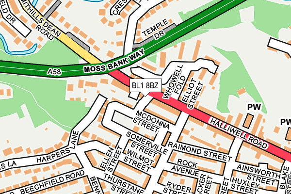 BL1 8BZ map - OS OpenMap – Local (Ordnance Survey) BL1 8BZ map - OS OpenMap – Local (Ordnance Survey)