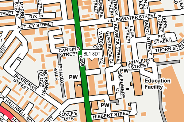 BL1 8DT map - OS OpenMap – Local (Ordnance Survey) BL1 8DT map - OS OpenMap – Local (Ordnance Survey)