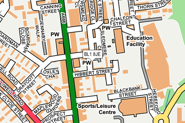 BL1 8JE map - OS OpenMap – Local (Ordnance Survey) BL1 8JE map - OS OpenMap – Local (Ordnance Survey)