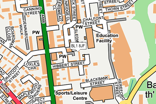 BL1 8JF map - OS OpenMap – Local (Ordnance Survey) BL1 8JF map - OS OpenMap – Local (Ordnance Survey)