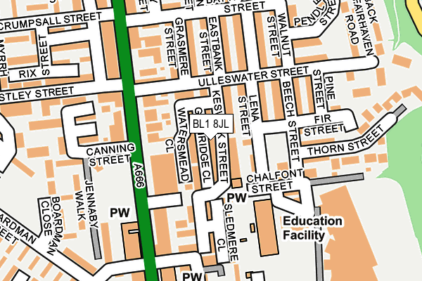 BL1 8JL map - OS OpenMap – Local (Ordnance Survey) BL1 8JL map - OS OpenMap – Local (Ordnance Survey)