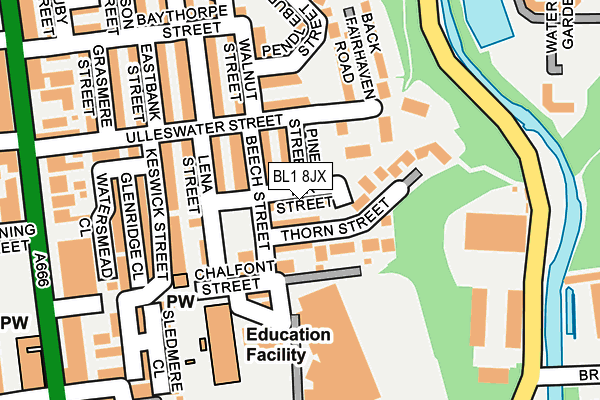 BL1 8JX map - OS OpenMap – Local (Ordnance Survey) BL1 8JX map - OS OpenMap – Local (Ordnance Survey)