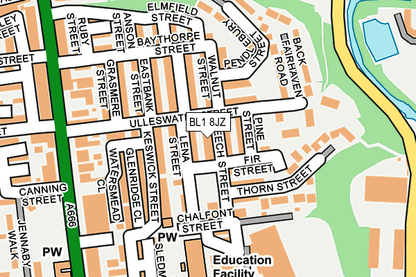 BL1 8JZ map - OS OpenMap – Local (Ordnance Survey) BL1 8JZ map - OS OpenMap – Local (Ordnance Survey)