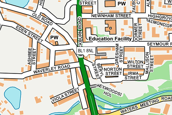 BL1 8NL map - OS OpenMap – Local (Ordnance Survey) BL1 8NL map - OS OpenMap – Local (Ordnance Survey)