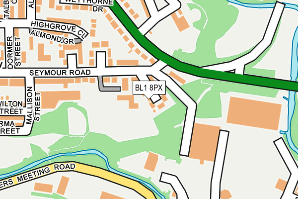 BL1 8PX map - OS OpenMap – Local (Ordnance Survey) BL1 8PX map - OS OpenMap – Local (Ordnance Survey)