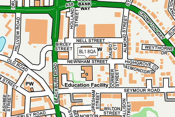 BL1 8QA map - OS OpenMap – Local (Ordnance Survey) BL1 8QA map - OS OpenMap – Local (Ordnance Survey)