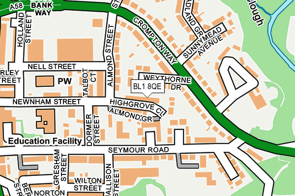 BL1 8QE map - OS OpenMap – Local (Ordnance Survey) BL1 8QE map - OS OpenMap – Local (Ordnance Survey)