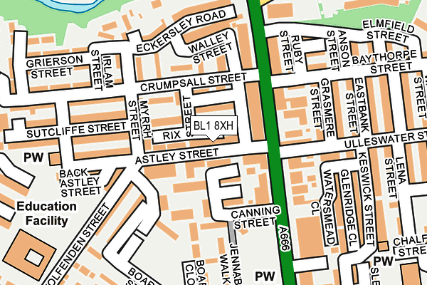 BL1 8XH map - OS OpenMap – Local (Ordnance Survey) BL1 8XH map - OS OpenMap – Local (Ordnance Survey)
