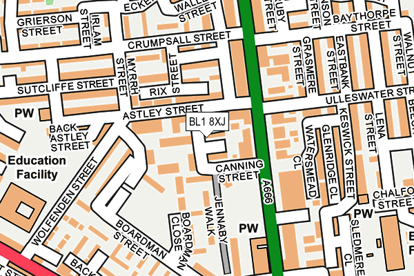 BL1 8XJ map - OS OpenMap – Local (Ordnance Survey) BL1 8XJ map - OS OpenMap – Local (Ordnance Survey)