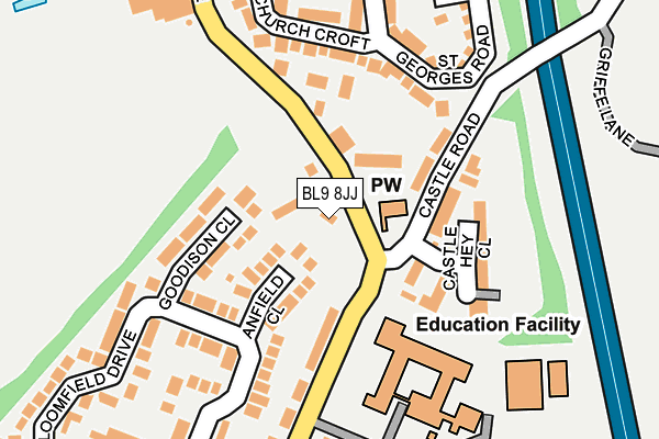 BL9 8JJ map - OS OpenMap – Local (Ordnance Survey) BL9 8JJ map - OS OpenMap – Local (Ordnance Survey)