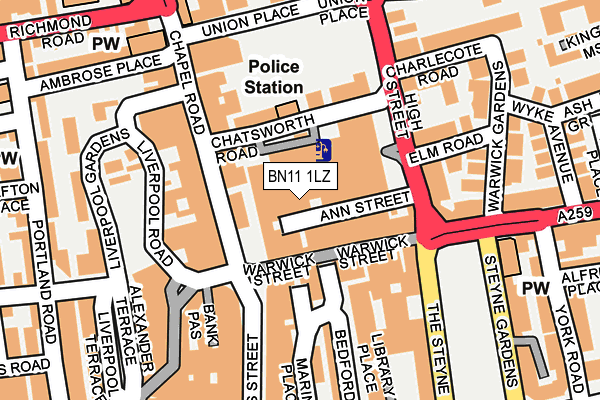 BN11 1LZ map - OS OpenMap – Local (Ordnance Survey) BN11 1LZ map - OS OpenMap – Local (Ordnance Survey)