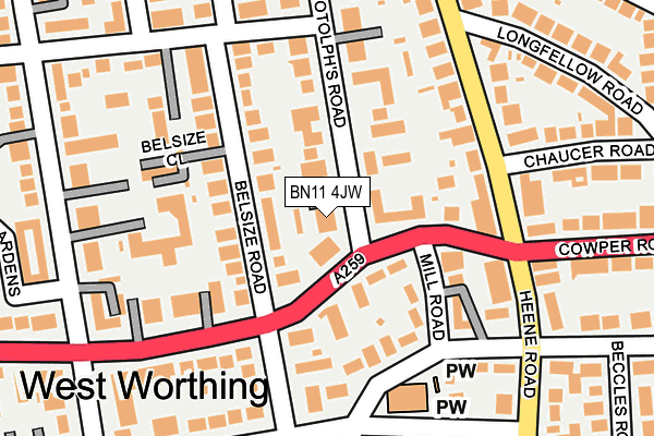 BN11 4JW map - OS OpenMap – Local (Ordnance Survey)
