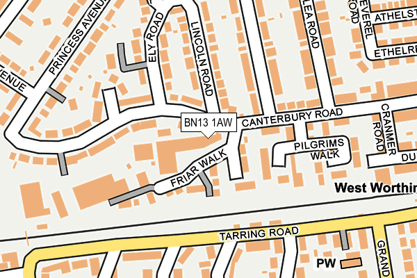 BN13 1AW map - OS OpenMap – Local (Ordnance Survey) BN13 1AW map - OS OpenMap – Local (Ordnance Survey)