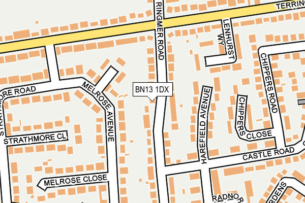 BN13 1DX map - OS OpenMap – Local (Ordnance Survey) BN13 1DX map - OS OpenMap – Local (Ordnance Survey)