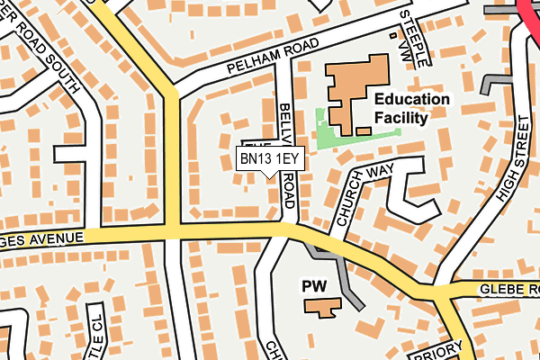 BN13 1EY map - OS OpenMap – Local (Ordnance Survey) BN13 1EY map - OS OpenMap – Local (Ordnance Survey)
