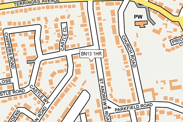 BN13 1HR map - OS OpenMap – Local (Ordnance Survey) BN13 1HR map - OS OpenMap – Local (Ordnance Survey)