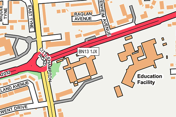 BN13 1JX map - OS OpenMap – Local (Ordnance Survey)