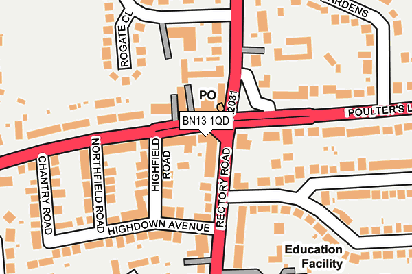 BN13 1QD map - OS OpenMap – Local (Ordnance Survey) BN13 1QD map - OS OpenMap – Local (Ordnance Survey)