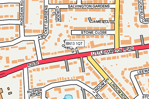 BN13 1QT map - OS OpenMap – Local (Ordnance Survey) BN13 1QT map - OS OpenMap – Local (Ordnance Survey)