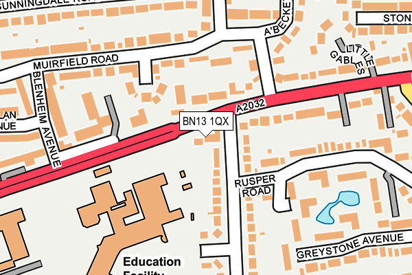 BN13 1QX map - OS OpenMap – Local (Ordnance Survey)