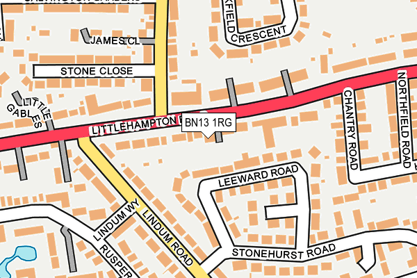 BN13 1RG map - OS OpenMap – Local (Ordnance Survey) BN13 1RG map - OS OpenMap – Local (Ordnance Survey)
