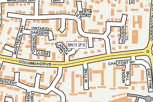BN13 2FG map - OS OpenMap – Local (Ordnance Survey) BN13 2FG map - OS OpenMap – Local (Ordnance Survey)
