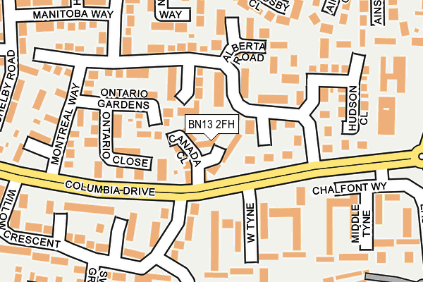 BN13 2FH map - OS OpenMap – Local (Ordnance Survey) BN13 2FH map - OS OpenMap – Local (Ordnance Survey)