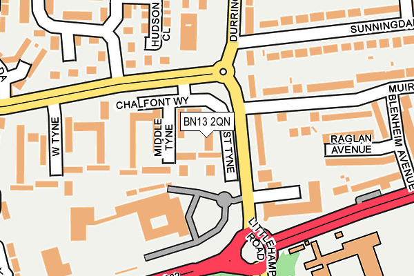 BN13 2QN map - OS OpenMap – Local (Ordnance Survey) BN13 2QN map - OS OpenMap – Local (Ordnance Survey)