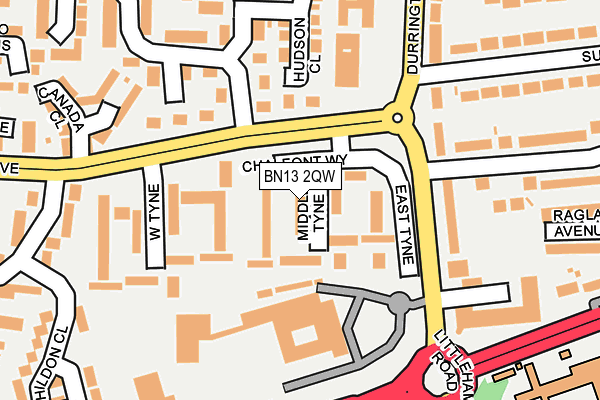 BN13 2QW map - OS OpenMap – Local (Ordnance Survey) BN13 2QW map - OS OpenMap – Local (Ordnance Survey)