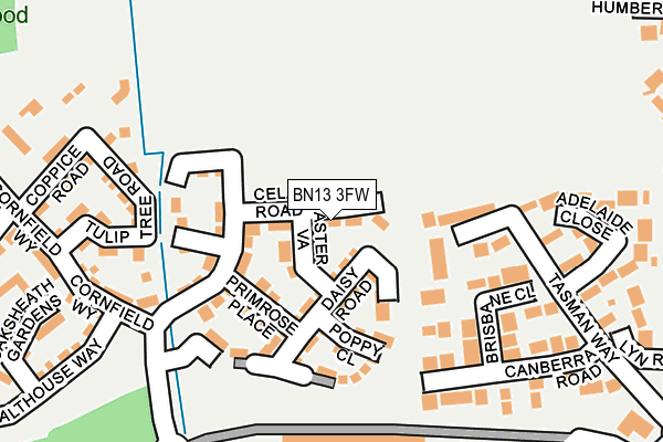 BN13 3FW map - OS OpenMap – Local (Ordnance Survey) BN13 3FW map - OS OpenMap – Local (Ordnance Survey)