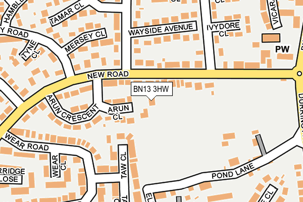 BN13 3HW map - OS OpenMap – Local (Ordnance Survey) BN13 3HW map - OS OpenMap – Local (Ordnance Survey)